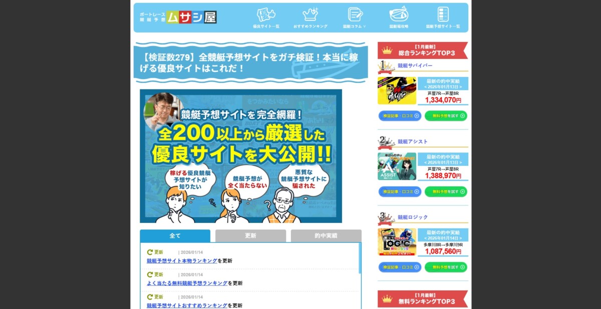 ムサシ屋：【検証数No.1】競艇予想サイトをガチ検証！本当に稼げる優良サイトはこれだ！