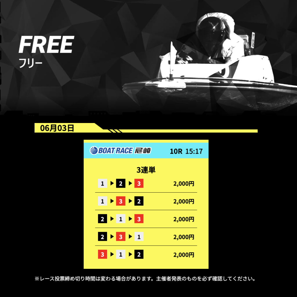 ボートフューチャーのFREE買い目